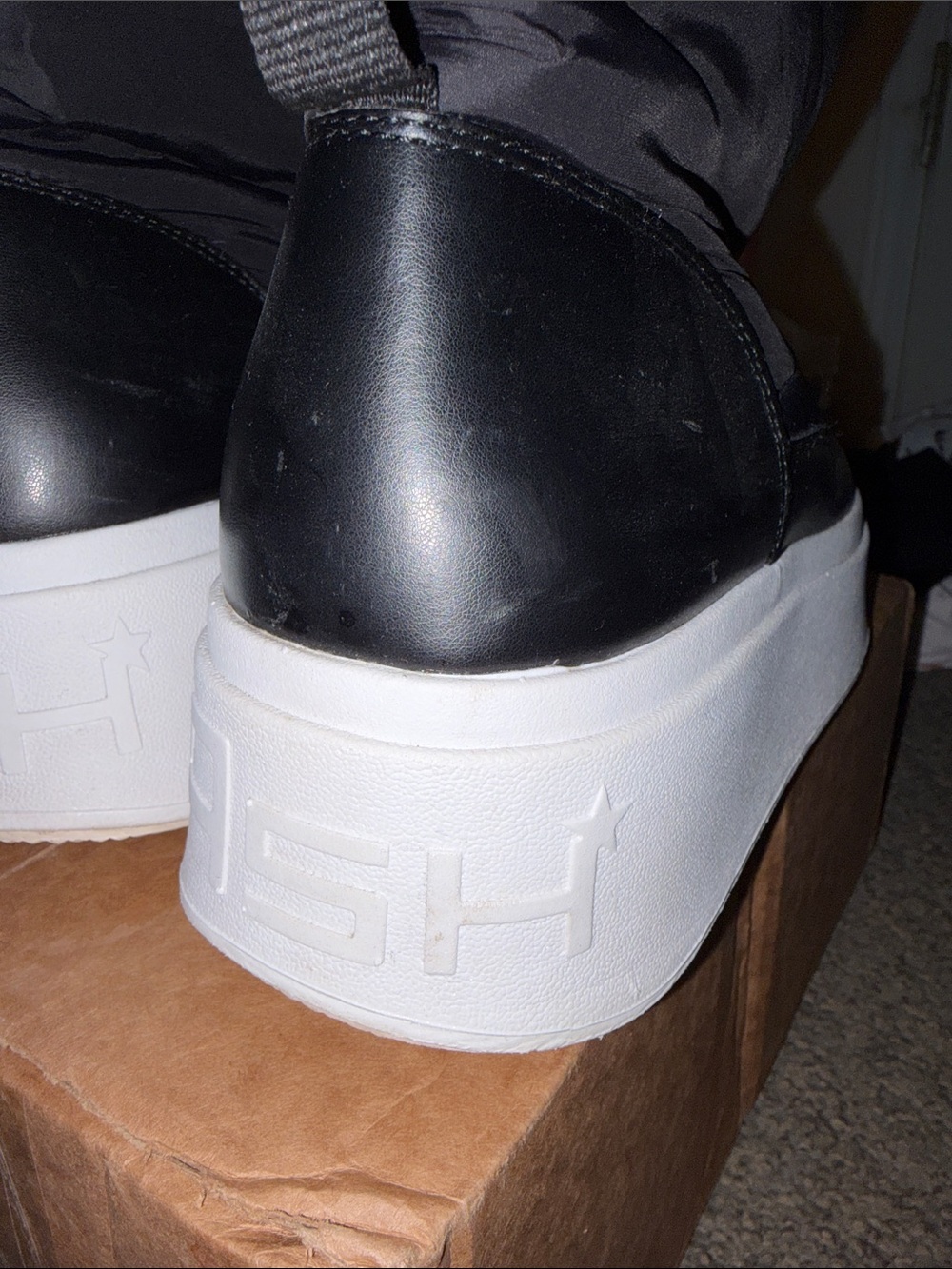 Ash Men’s Black Leather Platform Sneakers with White Sole